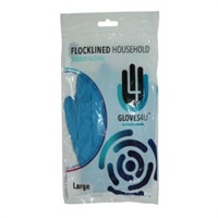 Click for a bigger picture.Flocklined rubber gloves blue medium