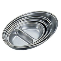 Click for a bigger picture.GenWare Stainless Steel Two Division Oval Vegetable Dish 35cm/14"