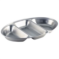 Click for a bigger picture.GenWare Stainless Steel Three Division Oval Vegetable Dish 35cm/14"
