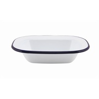 Click for a bigger picture.Enamel Rect. Pie Dish White & Blue 18cm