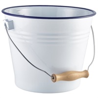 Click for a bigger picture.Enamel Bucket White with Blue Rim 16cm Dia