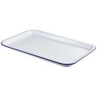 Click for a bigger picture.Enamel Serving Tray White with Blue Rim 33.5x23.5x2.2cm