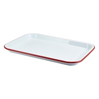 Click for a bigger picture.Enamel Serving Tray White with Red Rim 33.5x23.5x2.2cm