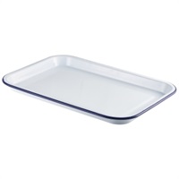 Click for a bigger picture.Enamel Serving Tray White with Blue Rim 38.2x26.4x2.2cm