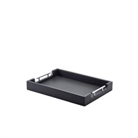 Click for a bigger picture.GenWare Solid Black Butlers Tray with Metal Handles 45 x 33cm