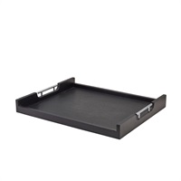 Click for a bigger picture.GenWare Solid Black Low Wall Butlers Tray with Metal Handles 54.5 x 44cm