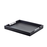 Click for a bigger picture.GenWare Solid Black Butlers Tray with Metal Handles 54.5 x 44cm