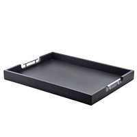 Click for a bigger picture.GenWare Solid Black Butlers Tray with Metal Handles 65 x 49cm