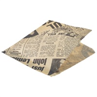 Click for a bigger picture.Greaseproof Paper Bags Brown Newspaper Print 17.5 x 17.5cm