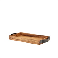 Click for a bigger picture.GenWare Acacia Wood Serving Tray with Metal Handles 32.5 x 17.5cm